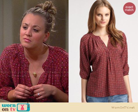 Joie Addie B Fuchsia Blouse worn by Kaley Cuoco on The Big Bang Theory