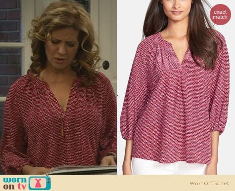 Joie Addie Blouse in Candy Red worn by Nancy Travis on Last Man Standing