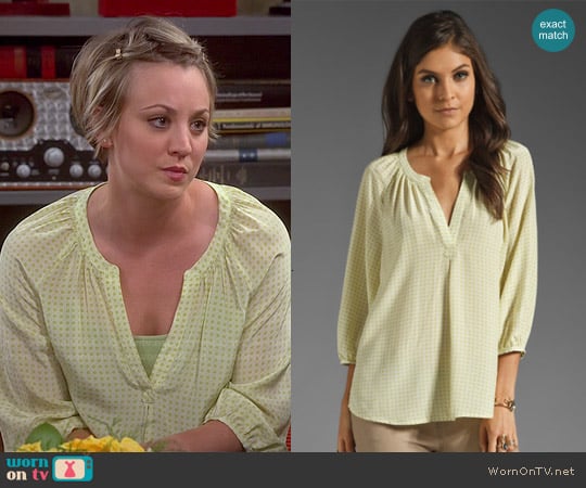 Joie Addie Geo Print Blouse in Limon worn by Kaley Cuoco on The Big Bang Theory