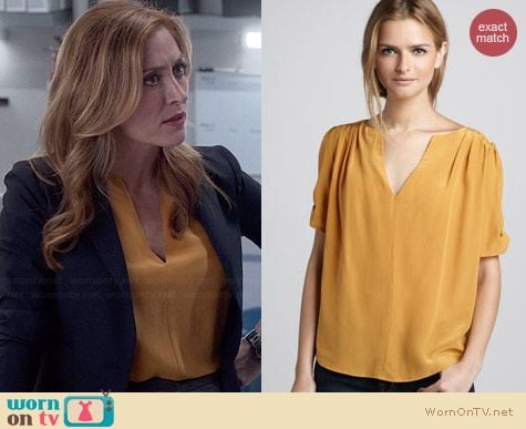 Joie Amone Blouse in Yellow worn by Sasha Alexander on Rizzoli & Isles