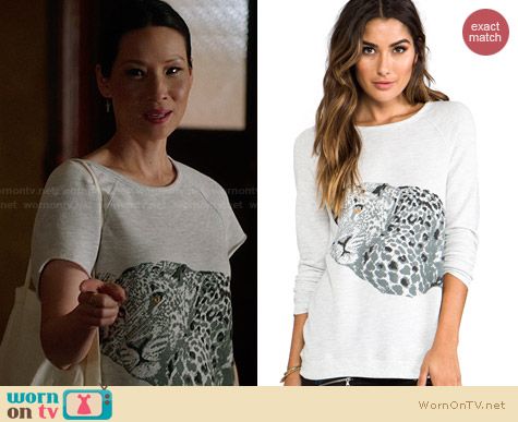 Joie Annora Leopard Sweatshirt worn by Lucy Liu on Elementary