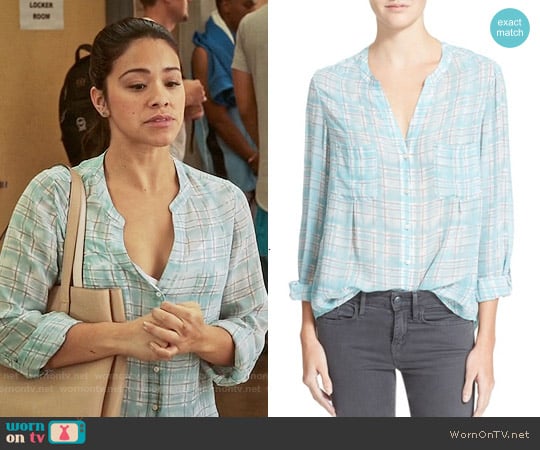 Joie 'Bonilla' Plaid Silk Blouse worn by Jane Villanueva (Gina Rodriguez) on Jane the Virgin