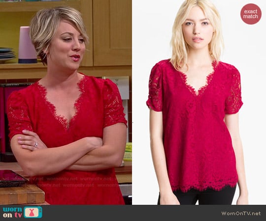 Joie Brianda Lace Top worn by Penny Hofstadter (Kaley Cuoco) on The Big Bang Theory