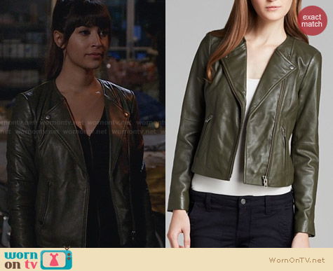 Joie Darnell Leather Jacket in Fatigue worn by Hannah Simone on New Girl