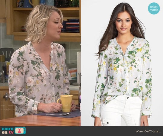 Joie Divitri Blouse in Light Smoke worn by Kaley Cuoco on The Big Bang Theory