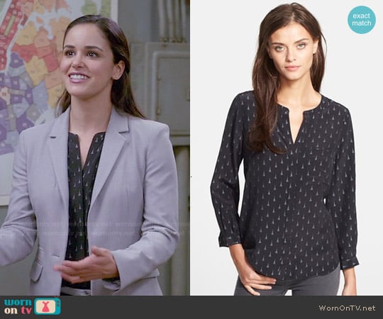 Joie Hanelli Eiffel Tower Print Blouse worn by Amy Santiago (Melissa Fumero) on Brooklyn Nine-Nine