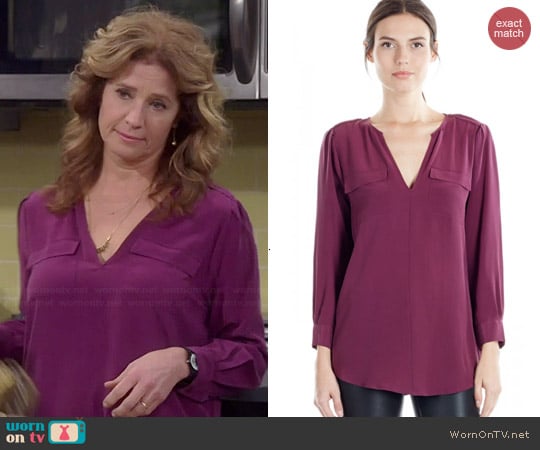 Joie Marlo Blouse in Shiraz worn by Vanessa Baxter (Nancy Travis) on Last Man Standing