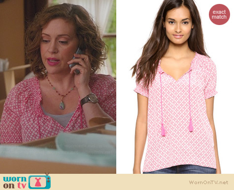 Joie Masha Blouse in Candy Red worn by Alyssa Milano on Mistresses