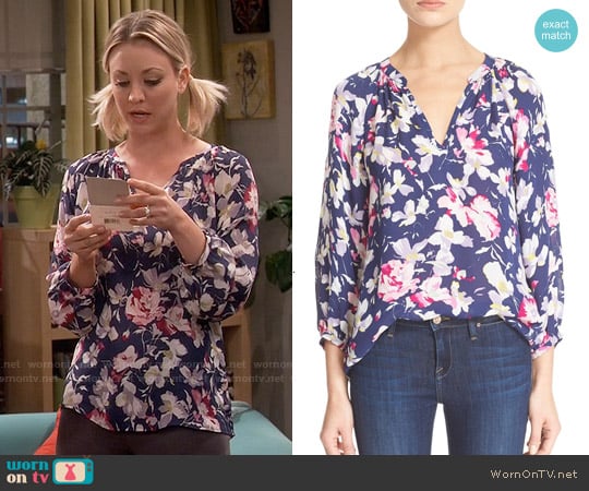 Joie McKenna Floral Silk Top worn by Penny Hofstadter (Kaley Cuoco) on The Big Bang Theory