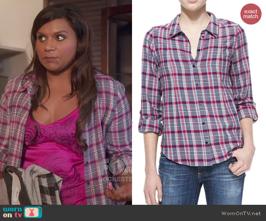 Joie Michaela Plaid Shirt in Deep Fuchsia worn by Mindy Kaling on The Mindy Project