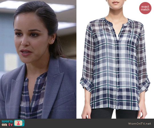 Joie Nura Plaid Blouse worn by Melissa Fumero on Brooklyn 99