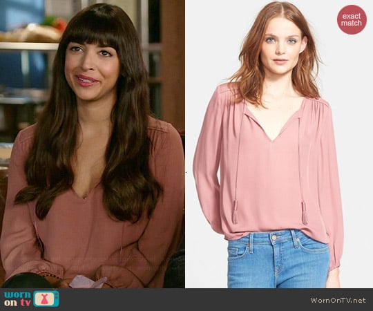 Joie Odelette Blouse in Rouge worn by Hannah Simone on New Girl