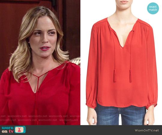 Joie Odelette Blouse in Deep Cerise worn by Sage Warner (Kelly Sullivan) on The Young and the Restless