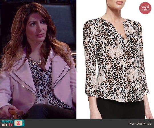 Joie Pearline Leopard Blouse worn by Nasim Pedrad on Mulaney