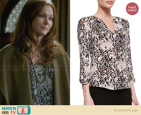 Joie Pearline Silk Leopard Blouse worn by Darby Stanchfield on Scandal