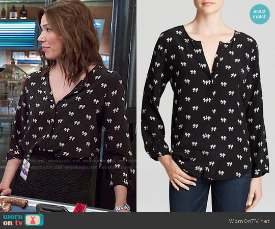 Joie Purine Printed Bow Silk Blouse worn by Angela Montenegro (Michaela Conlin) on Bones