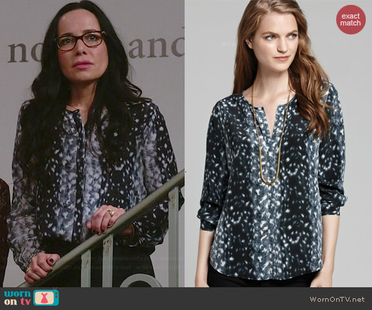 Joie Purine Snow Leopard Blouse worn by Janeane Garofalo on GG2D