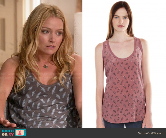 Joie Rain Top in Charcoal Feather Print worn by Caryn Goldfarb (Becki Newton) on Weird Loners