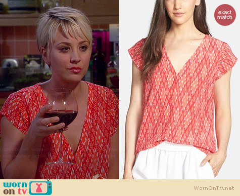 Joie Rubina Blouse in Spiced Coral worn by Kaley Cuoco on The Big Bang Theory