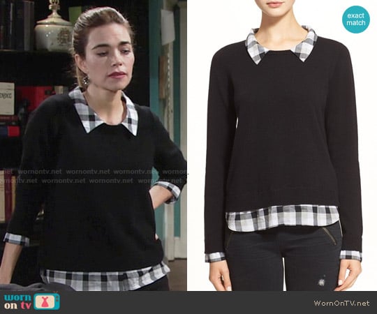 Joie Zhen Sweater in Caviar Combo worn by Victoria Newman (Amelia Heinle) on The Young and the Restless