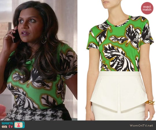 Jonathan Saunders Floral Top worn by Mindy Kaling on The Mindy Project