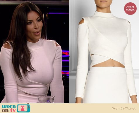 Jonathan Simknhai Cutout Stretch Knit Turtleneck Top worn by Kim Kardashian on 2 Broke Girls