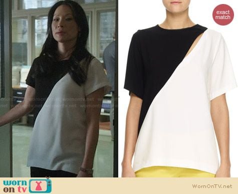 Joseph Marlin Bicolor Crepe Top worn by Lucy Liu on Elementary