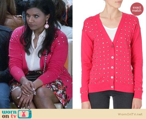 Juicy Couture Crystal Embellished Cardigan in Red worn by Mindy Kaling on The Mindy Project