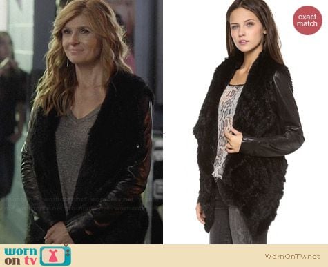 June Knit Fur Jacket with Leather Sleeves worn by Connie Britton on Nashville