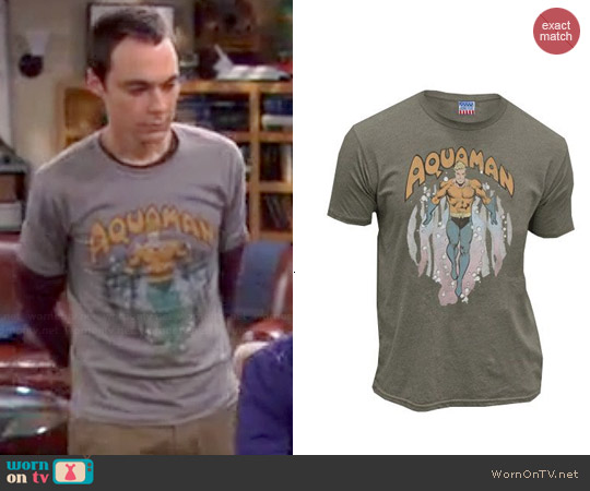 Junk Food Clothing Aquaman Rising Shirt worn by Sheldon Cooper on The Big Bang Theory