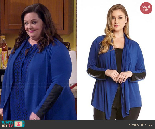 Karen Kane Faux Leather Cuff Cardigan worn by Molly Flynn (Melissa McCarthy) on Mike & Molly