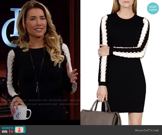 Karen Millen Cutout Contrast Sleeve Knit Dress worn by Steffy Forrester (Jacqueline MacInnes Wood) on The Bold and the Beautiful