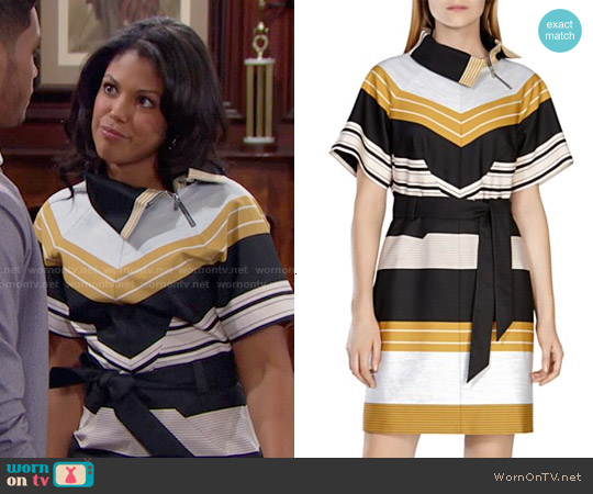 Karen Millen Belted Striped Dress worn by Maya Avant (Karla Mosley) on The Bold and the Beautiful