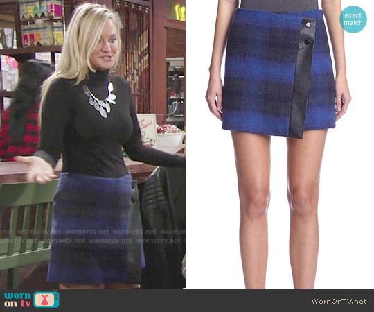 Karen Millen Check Skirt with Faux Leather Trim worn by Sharon Newman (Sharon Case) on The Young and the Restless