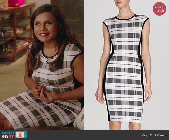 Karen Millen Check Bandage Knit Dress worn by Mindy Kaling on The Mindy Project