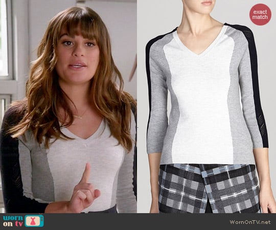 Karen Millen Mesh Colorblock Sweater worn by Lea Michele on Glee