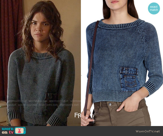 Karen Millen Denim Inset Knit Sweater worn by Callie Jacob (Maia Mitchell) on The Fosters