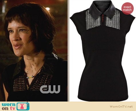 Karen Millen Faux Leather Collar Top worn by Brina Palencia on Star-Crossed