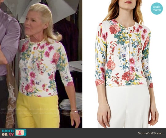 Karen Millen Floral Print Cardigan worn by Pamela Douglas (Alley Mills) on The Bold and the Beautiful