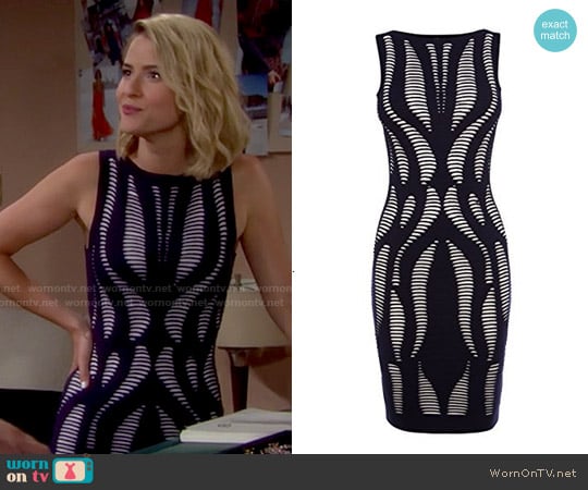 Karen Millen Geo Texture Knit Dress worn by Caroline Spencer (Linsey Godfrey) on The Bold and the Beautiful