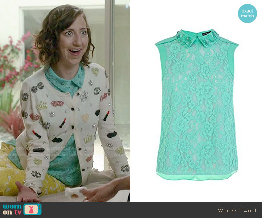 Karen Millen Lace Top with Hand Embellished Collar worn by Carol Pilbasian (Kristen Schaal) on Last Man On Earth