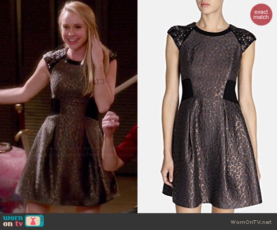 Karen Millen Metallic Jacquard Dress worn by Becca Tobin on Glee