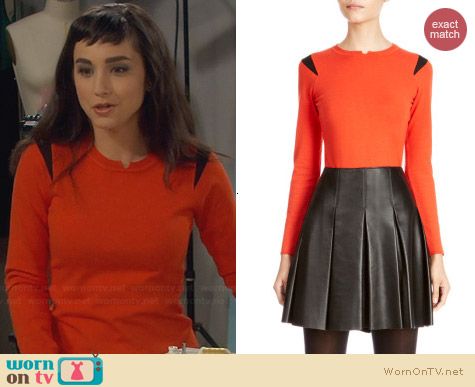 Karen Millen Orange Knit with Shoulder Mesh worn by Molly Ephraim on Last Man Standing