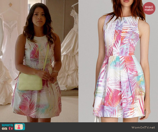 Karen Millen Palm Print Collection Skater Dress worn by Gina Rodriguez on Jane the Virgin