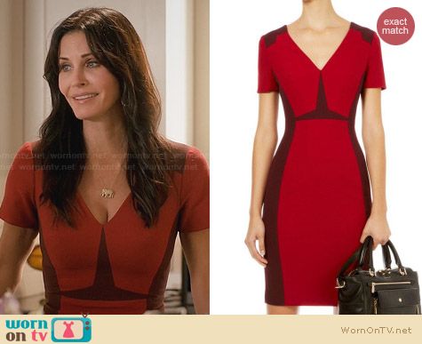 Karen Millen Red Graphic Colorblock Dress worn by Courtney Cox on Cougar Town