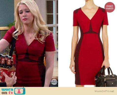 Karen Millen Red Graphic Colorblock Dress worn by Melissa Joan Hart on Melissa & Joey