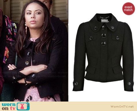 Karen Millen Tailored Shot Black Jacket worn by Janel Parrish on PLL