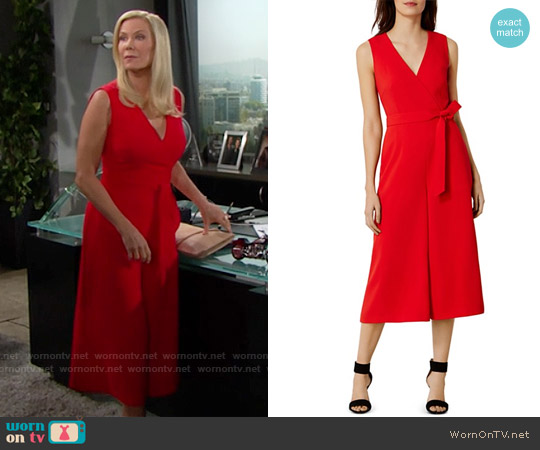 Karen Millen Wide-Leg Belted Jumpsuit worn by Brooke Logan (Katherine Kelly Lang) on The Bold and the Beautiful