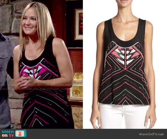 Karina Grimaldi Helina Beaded Silk Tank Top worn by Sharon Newman (Sharon Case) on The Young and the Restless