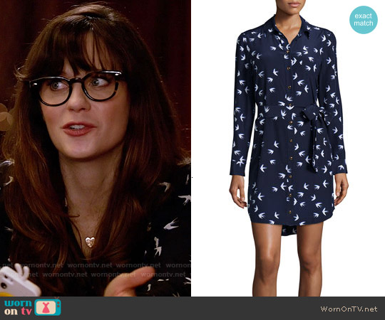 Kate Spade Bird Print Shirt Dress worn by Jessica Day (Zooey Deschanel) on New Girl